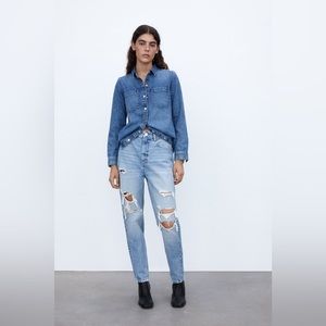NWT Zara Ripped Classic Mom Fit Jeans Size 8 / 40